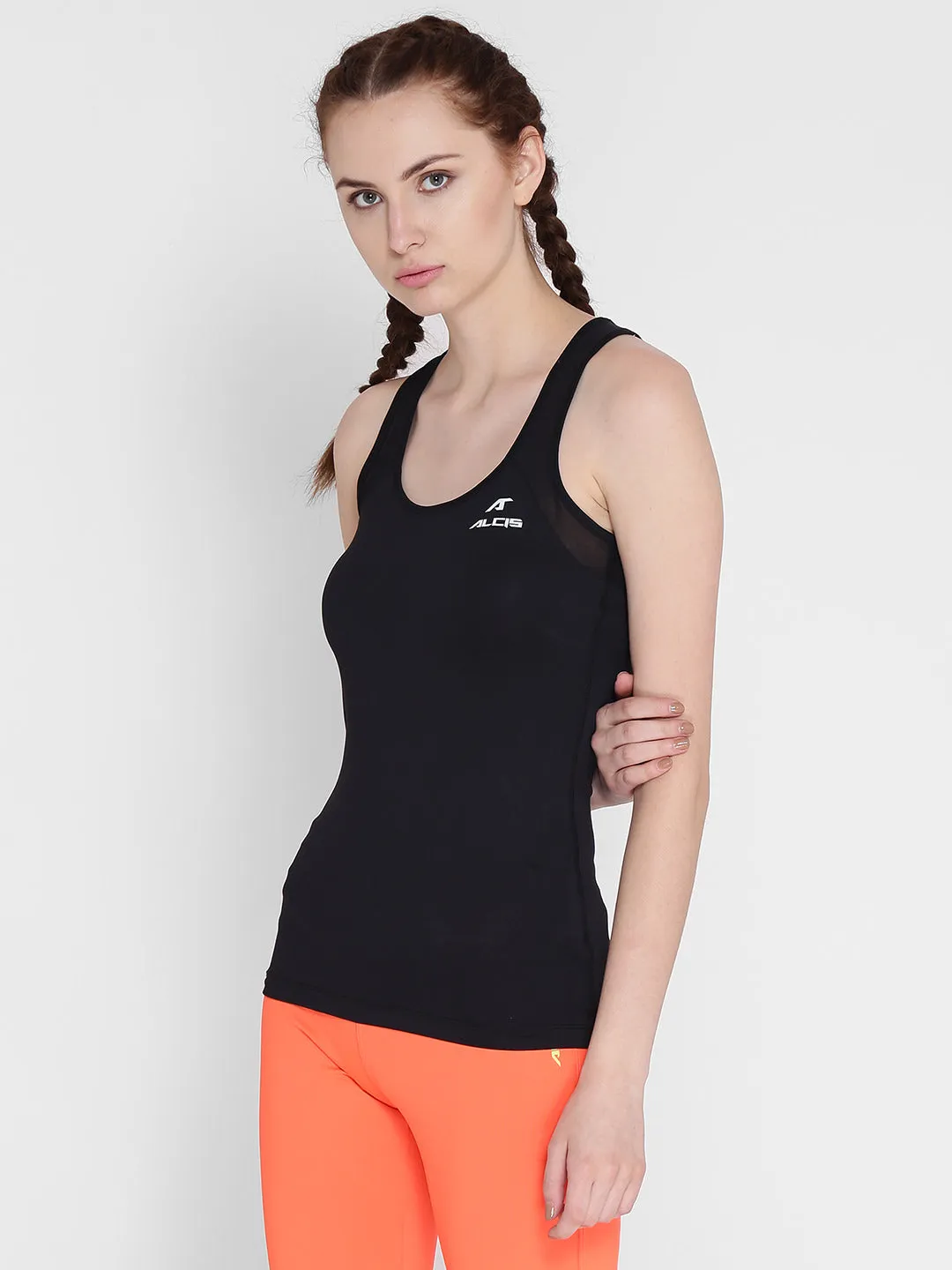 Alcis Women Black Mesh Strap Tank Top