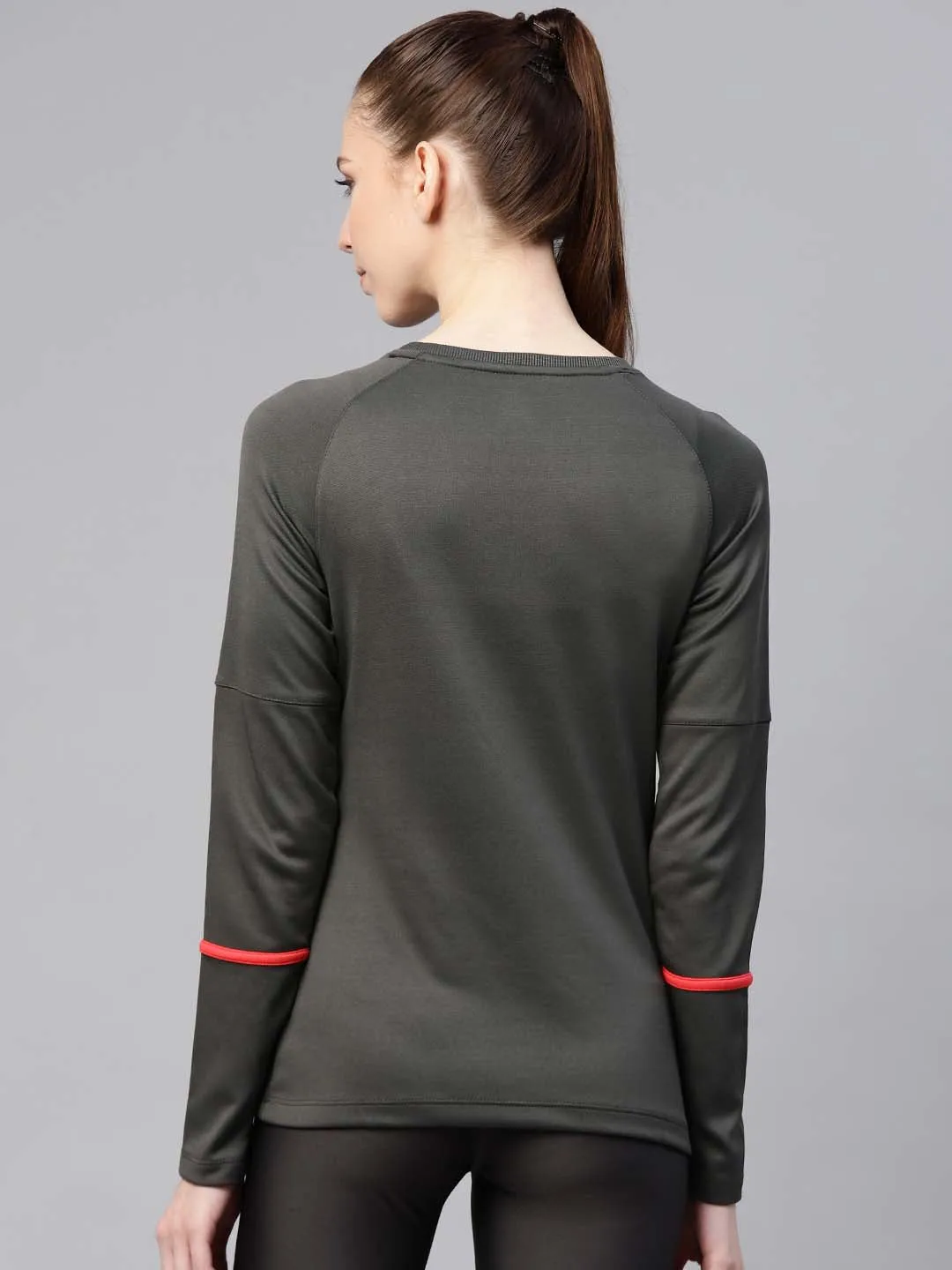Alcis Women Charcoal Grey Solid Round Neck Tennis T-shirt
