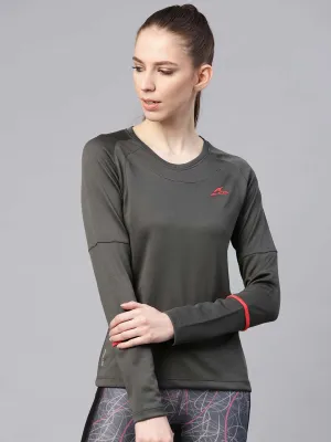 Alcis Women Charcoal Grey Solid Round Neck Tennis T-shirt