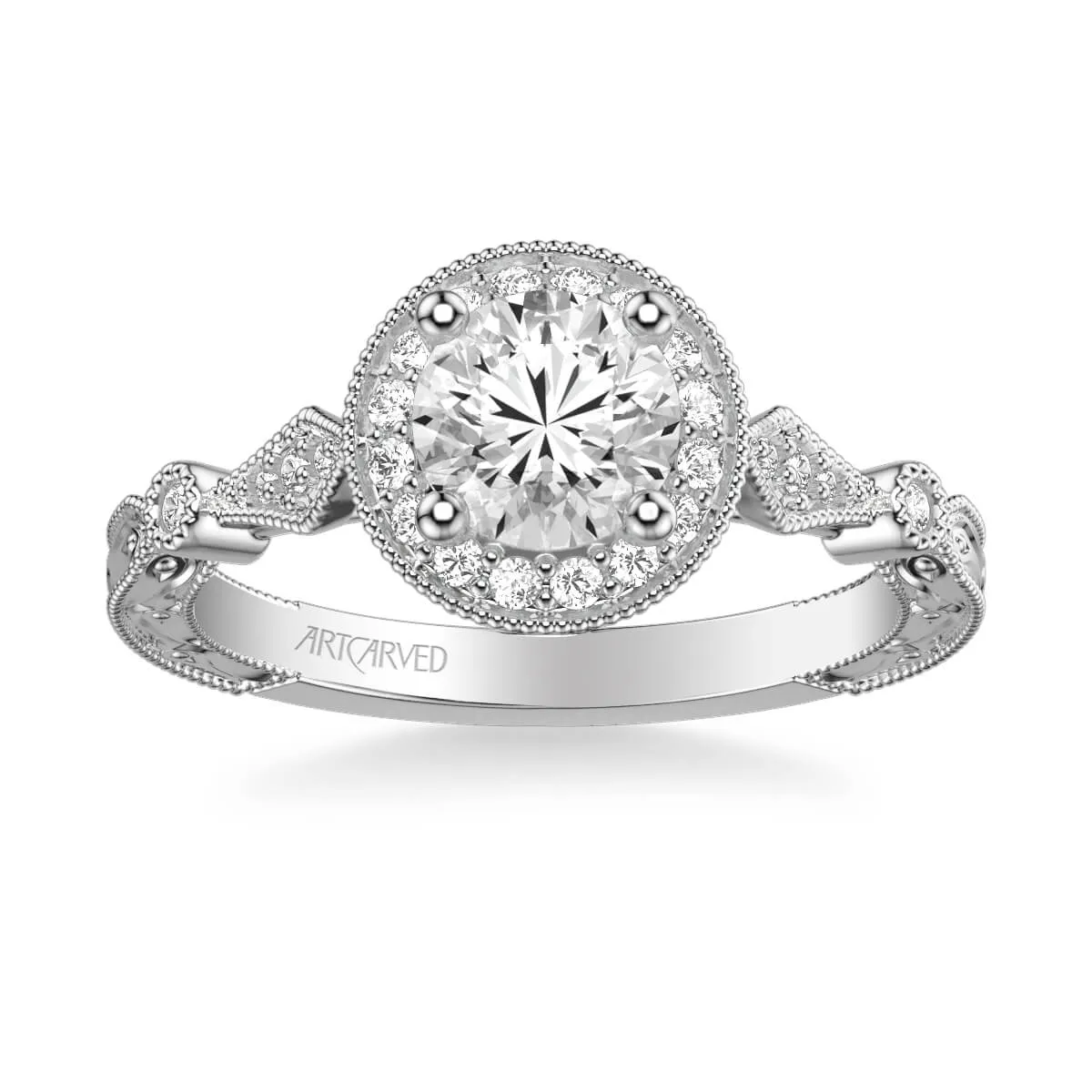 Artcarved "Crystal" Vintage Style Diamond Halo Engagement Ring