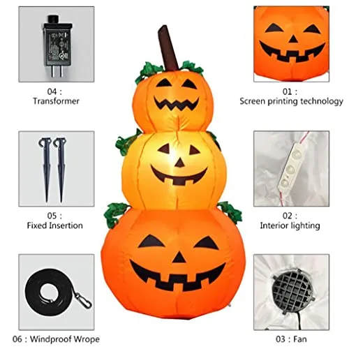 ATORSE Halloween Air Inflatable Pumpkin Ghost LED Light Outdoor Yard Party Decor Three Pumpkins