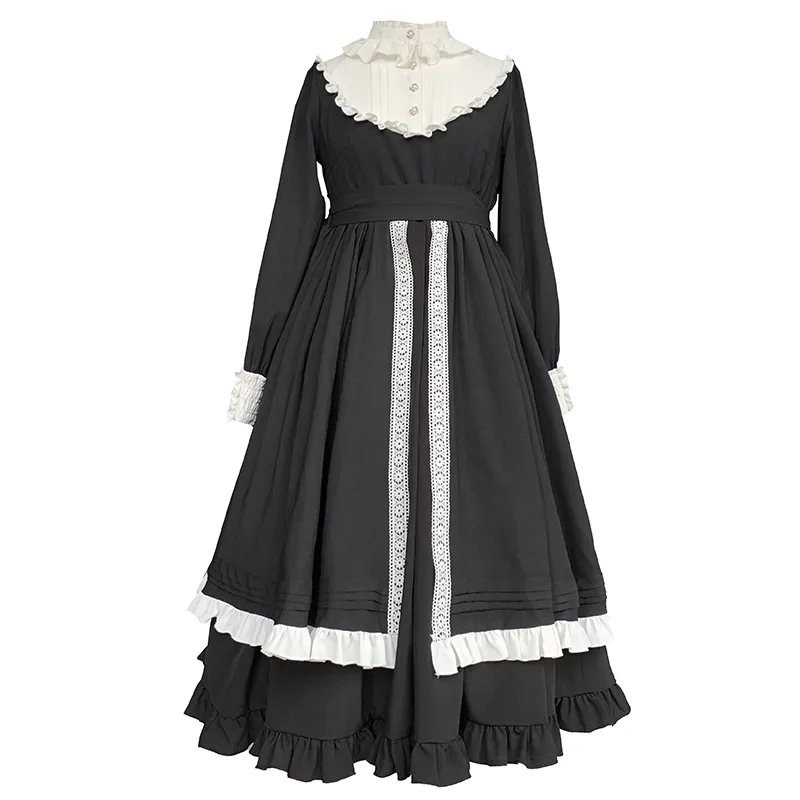 Autumn Nun Style Black Long Dress