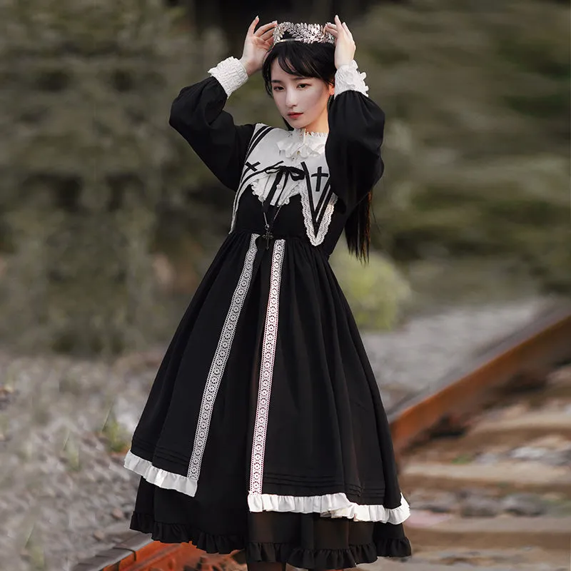 Autumn Nun Style Black Long Dress
