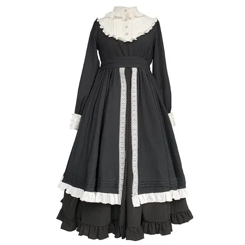 Autumn Nun Style Black Long Dress