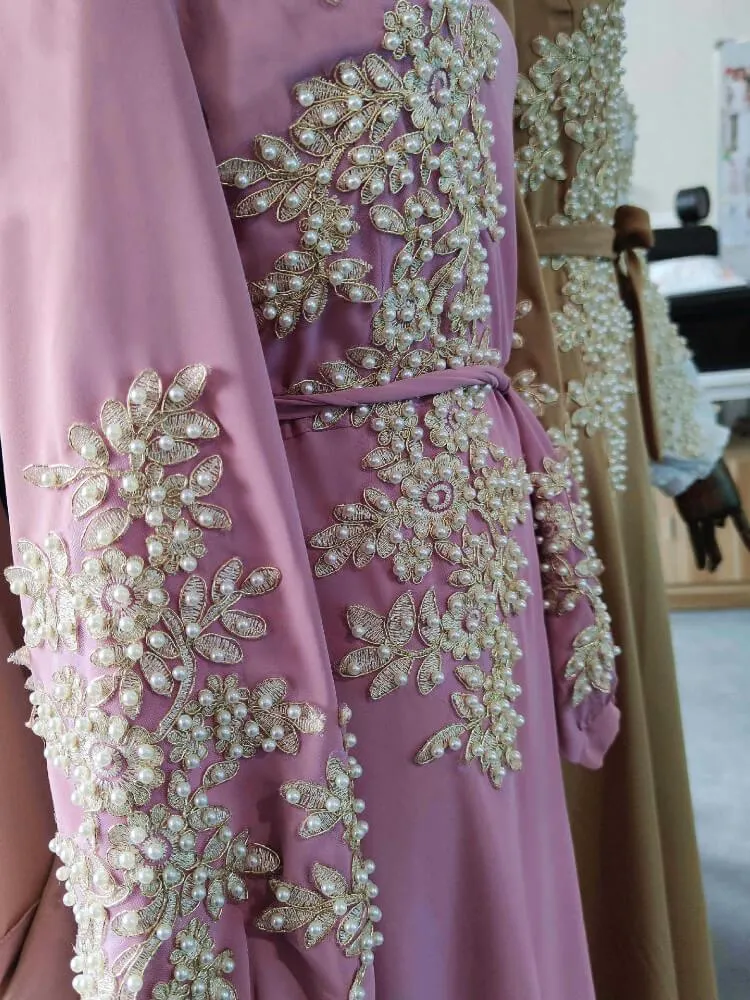 Bead  Flower Long Sleeves Dress