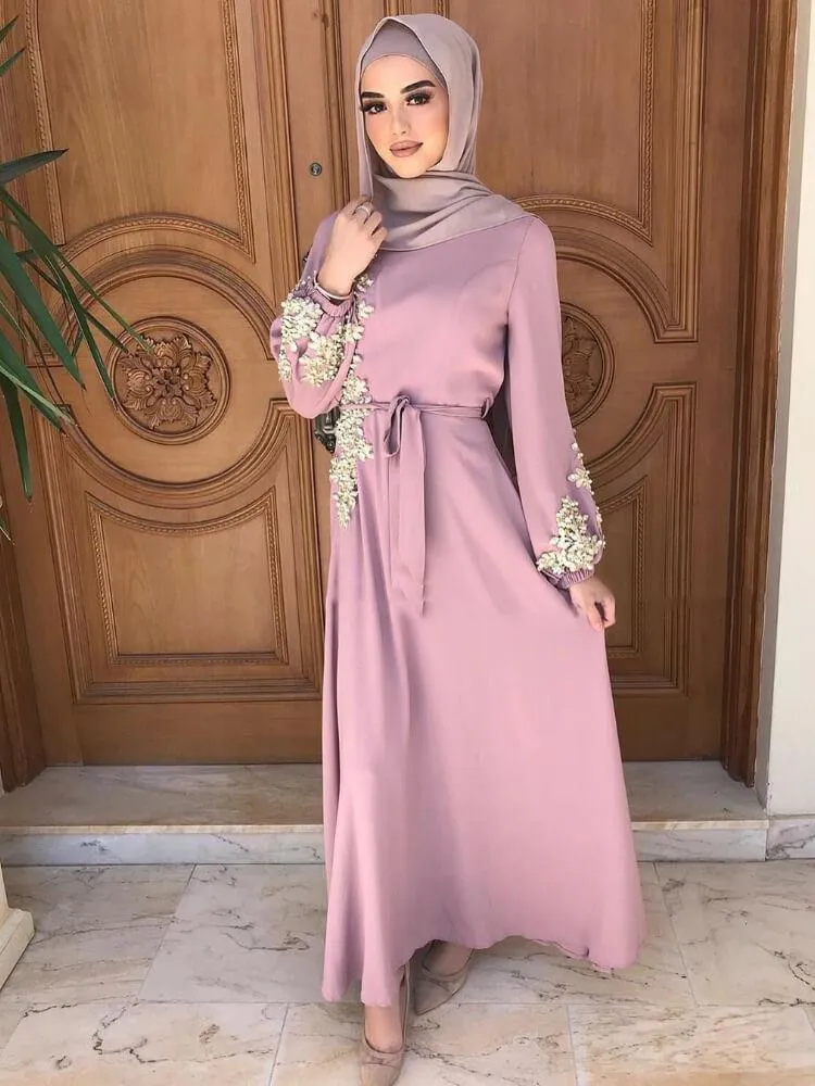 Bead  Flower Long Sleeves Dress