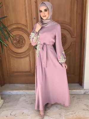 Bead  Flower Long Sleeves Dress