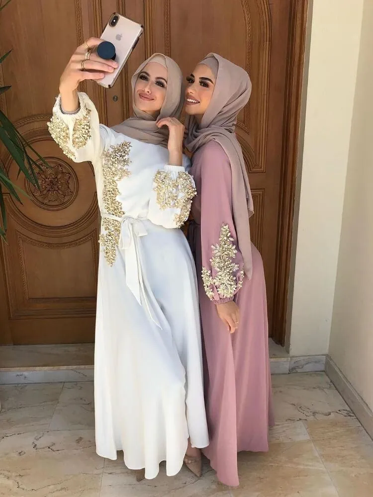Bead  Flower Long Sleeves Dress