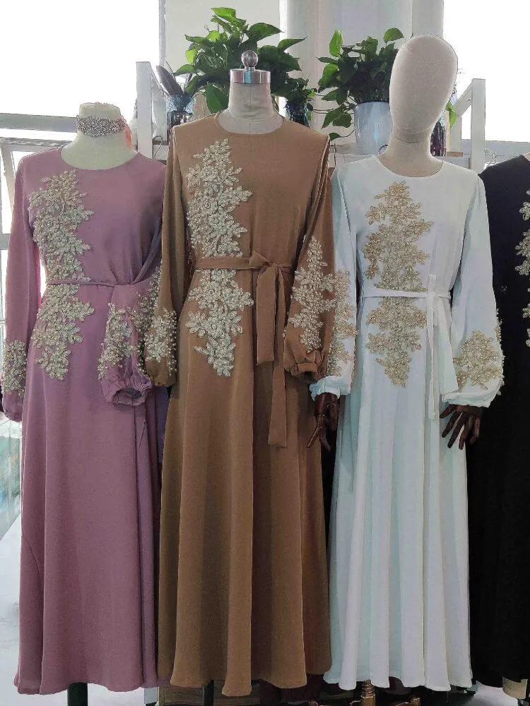 Bead  Flower Long Sleeves Dress