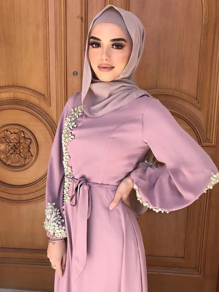 Bead  Flower Long Sleeves Dress
