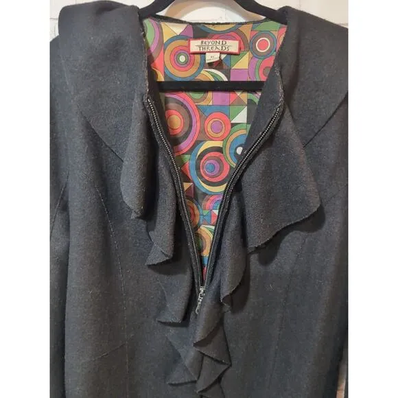 Beyond Threads Cardigan Womens XL Black Alpaca Wool Knit Jacket Made In Peru Zip