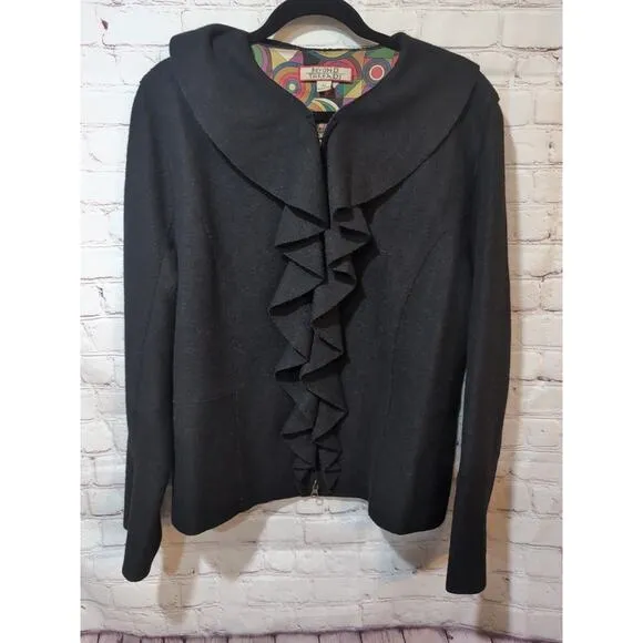 Beyond Threads Cardigan Womens XL Black Alpaca Wool Knit Jacket Made In Peru Zip