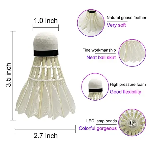 BLKWHT LED Badminton Shuttlecock Dark Night Glow Birdies Lighting For Outdoor & Indoor Sports Activities, 4-piece