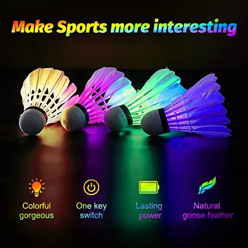 BLKWHT LED Badminton Shuttlecock Dark Night Glow Birdies Lighting For Outdoor & Indoor Sports Activities, 4-piece