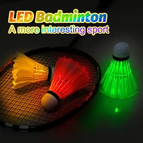 BLKWHT LED Badminton Shuttlecock Dark Night Glow Birdies Lighting For Outdoor & Indoor Sports Activities, 4-piece