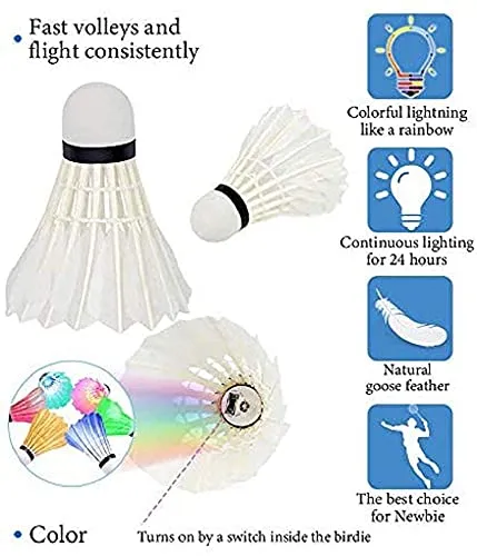BLKWHT LED Badminton Shuttlecock Dark Night Glow Birdies Lighting For Outdoor & Indoor Sports Activities, 4-piece