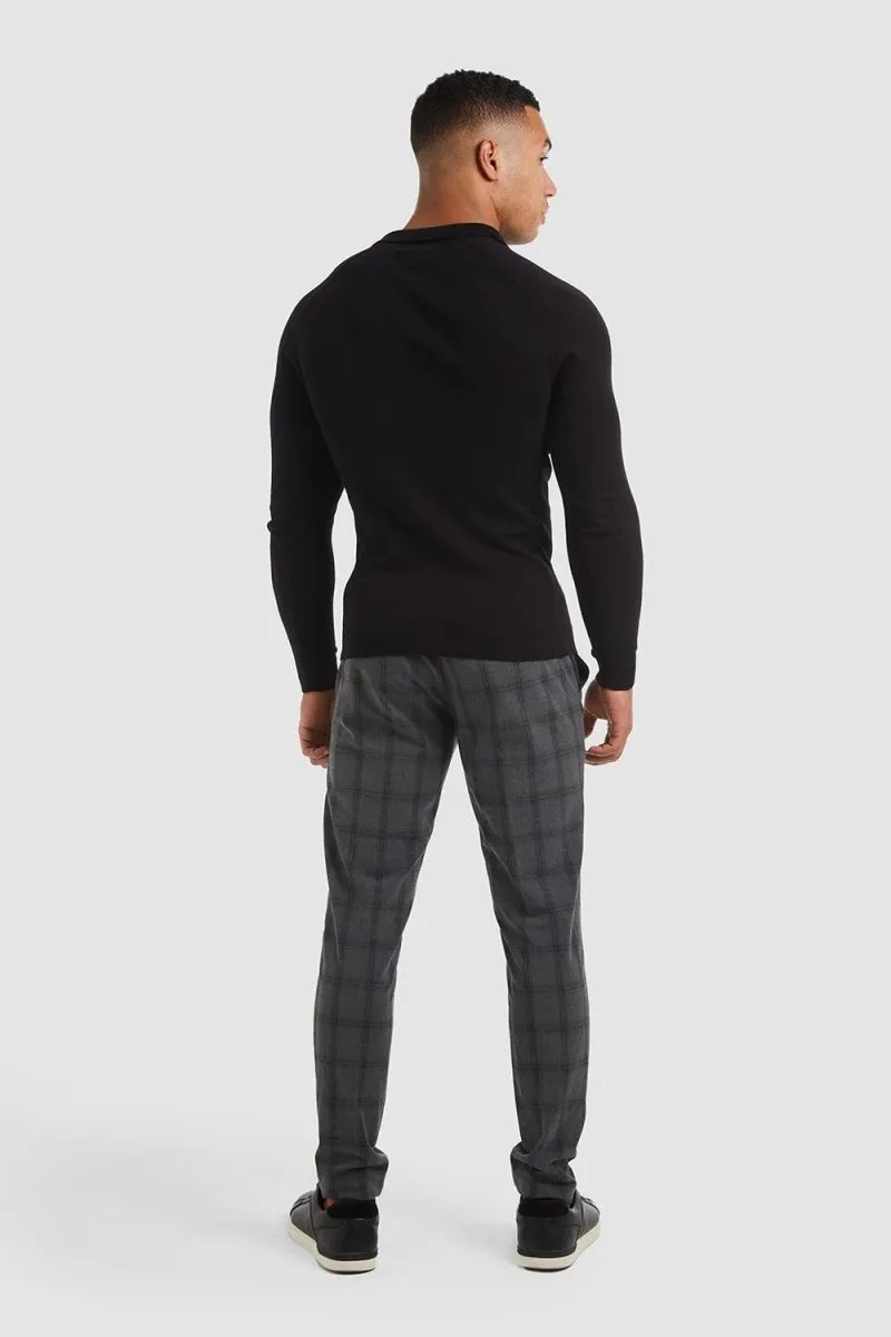 Buttonless Open Collar Polo in Black