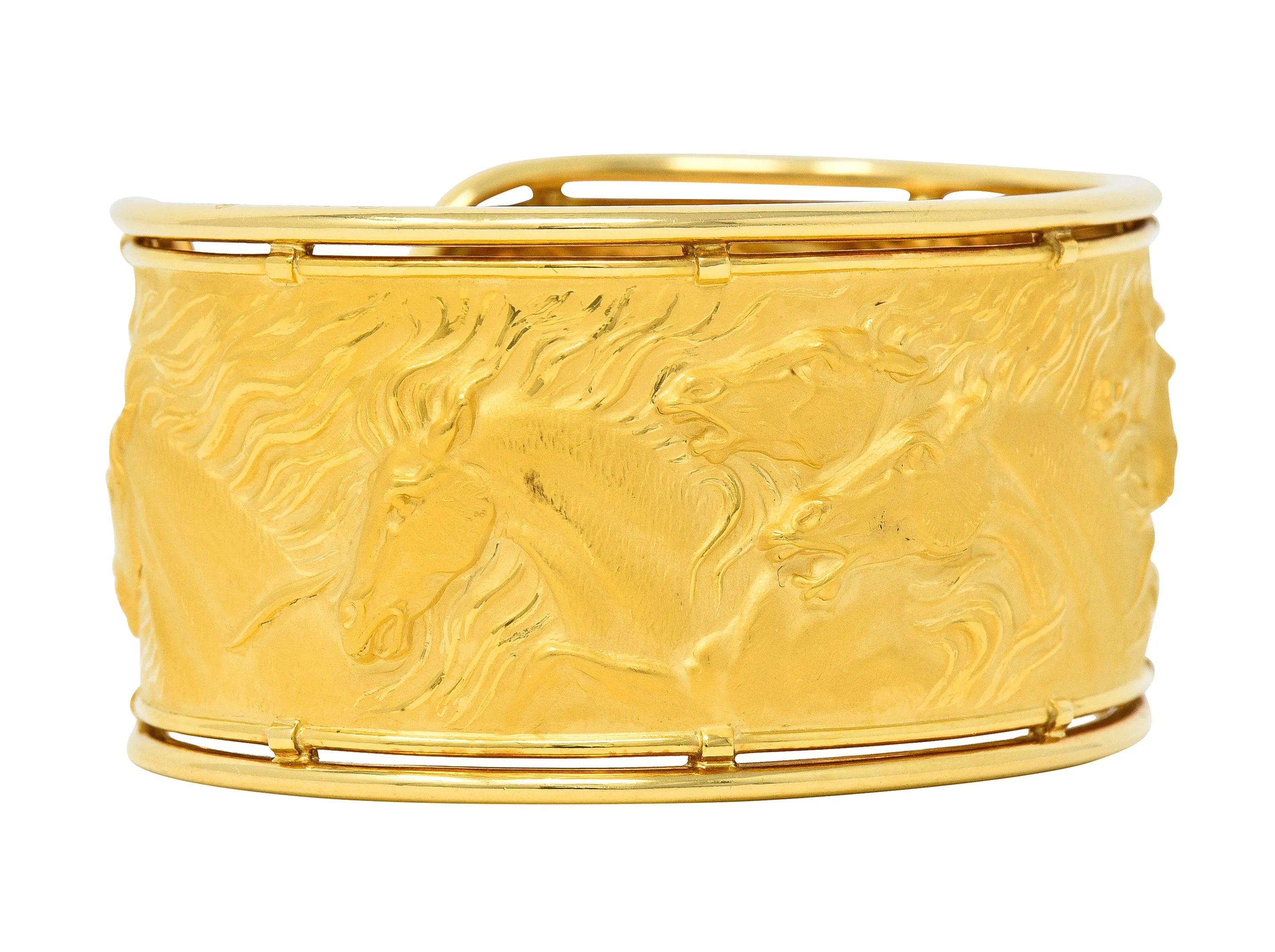 Carrera Y Carrera 1980's 18 Karat Yellow Gold Ecuestre Horse Vintage Cuff Bracelet
