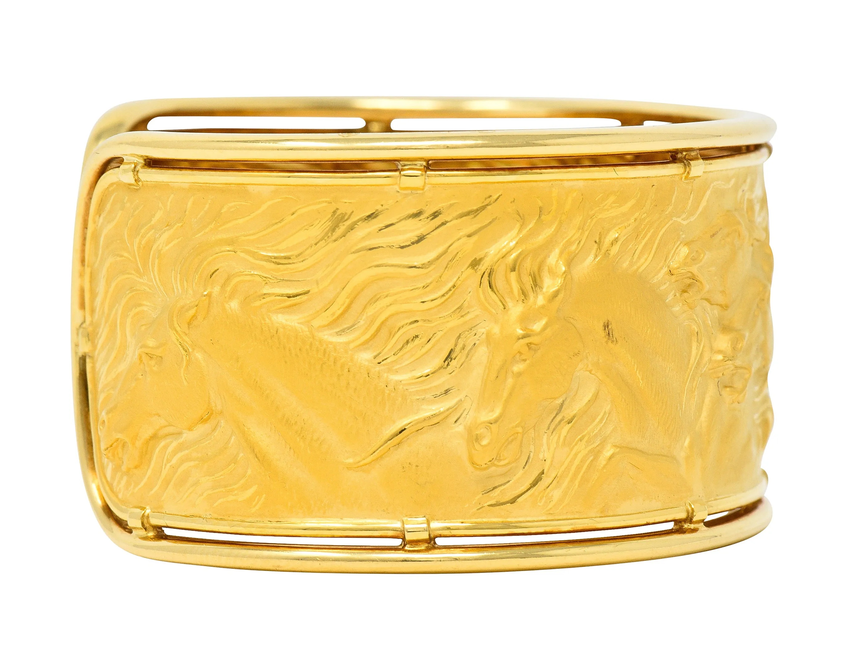 Carrera Y Carrera 1980's 18 Karat Yellow Gold Ecuestre Horse Vintage Cuff Bracelet