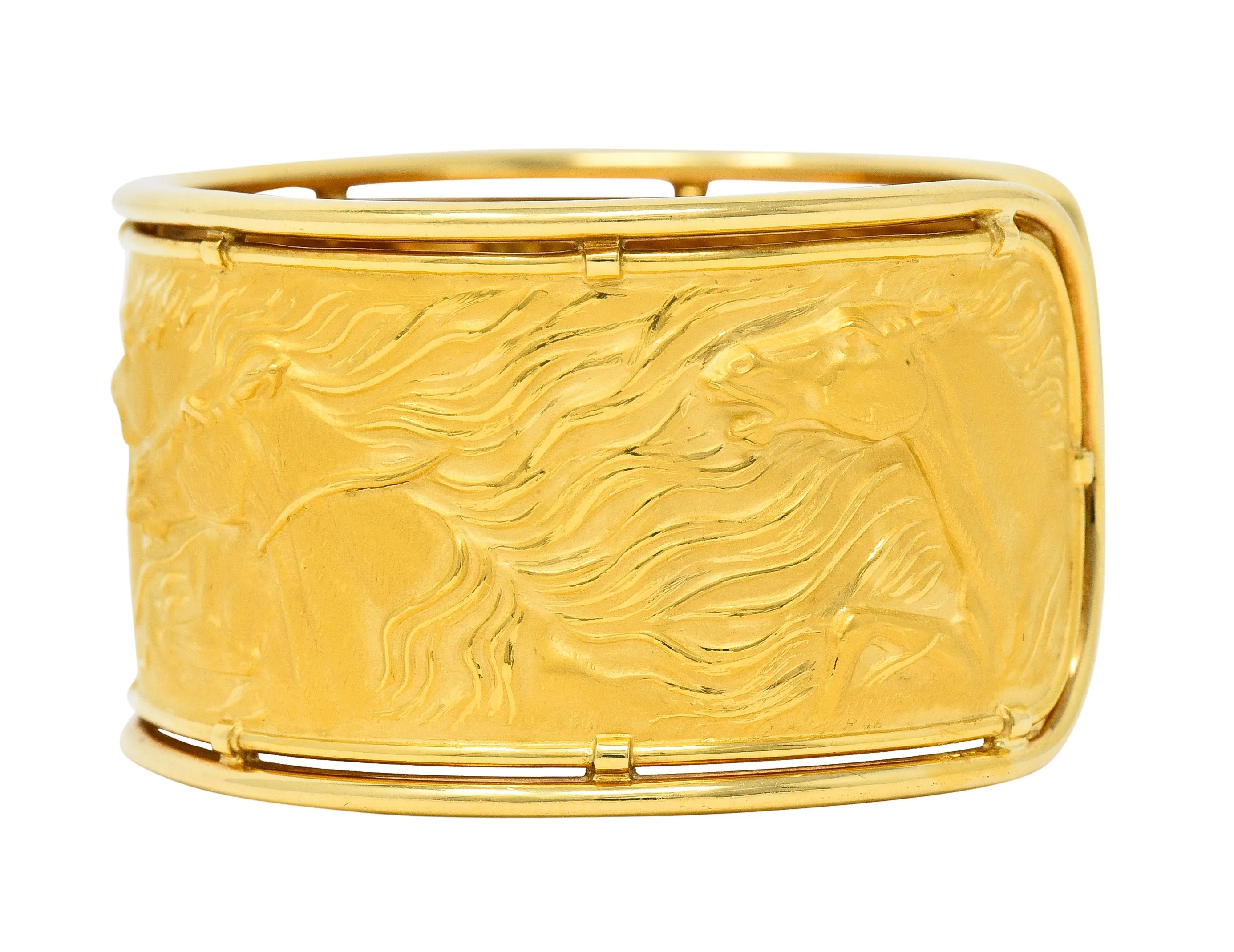Carrera Y Carrera 1980's 18 Karat Yellow Gold Ecuestre Horse Vintage Cuff Bracelet