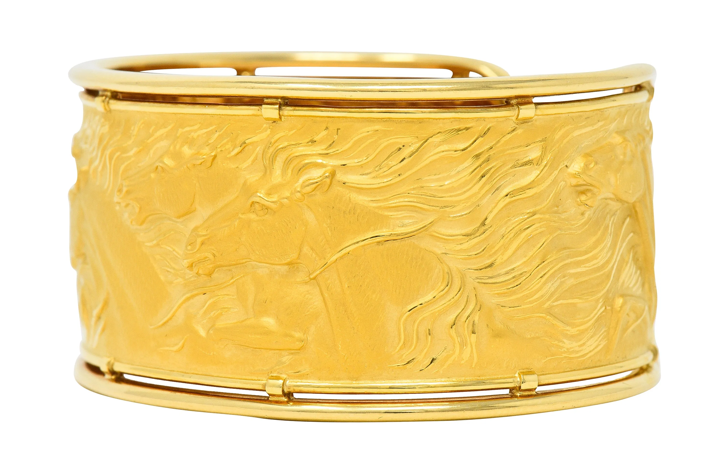 Carrera Y Carrera 1980's 18 Karat Yellow Gold Ecuestre Horse Vintage Cuff Bracelet