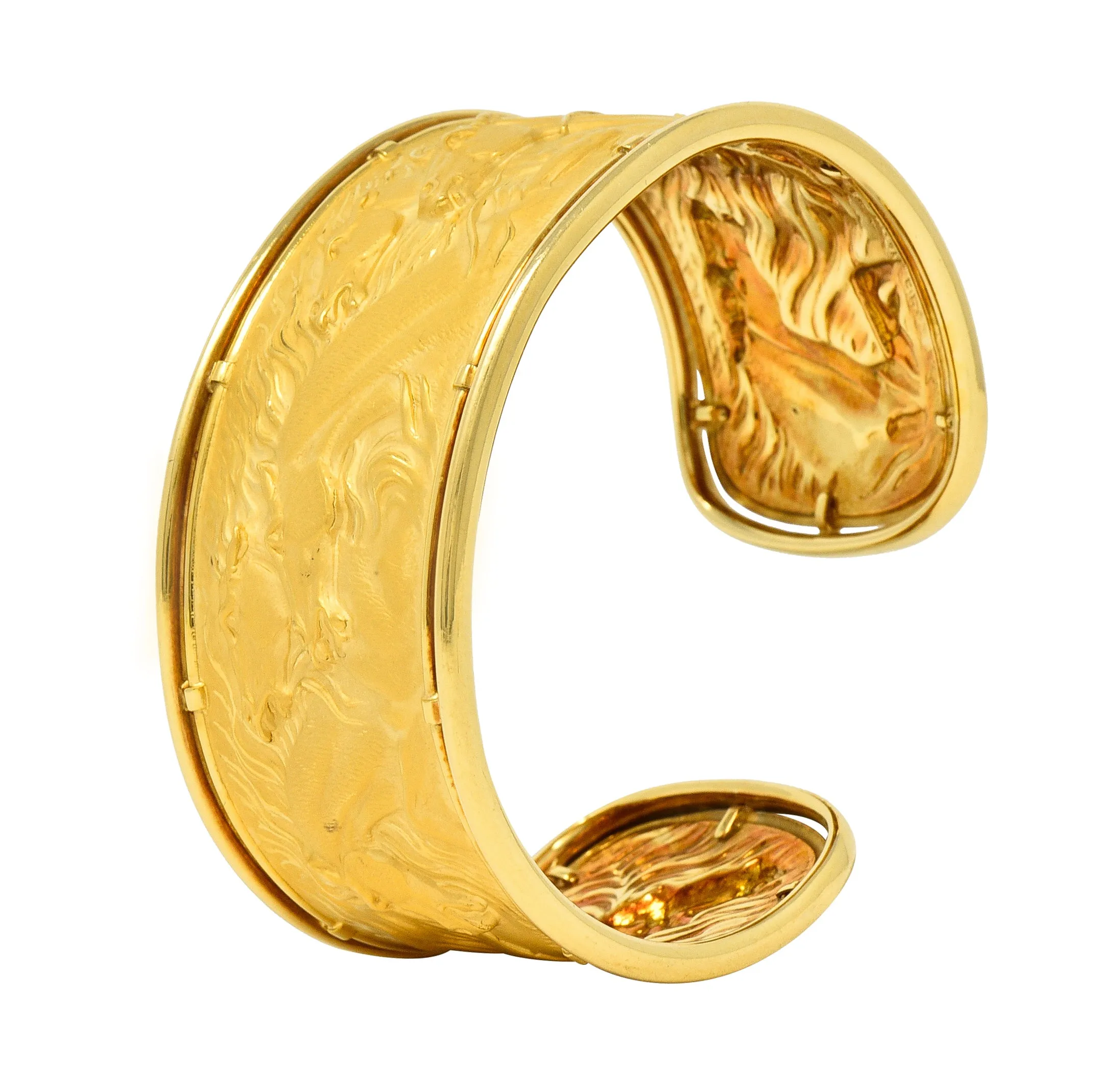 Carrera Y Carrera 1980's 18 Karat Yellow Gold Ecuestre Horse Vintage Cuff Bracelet