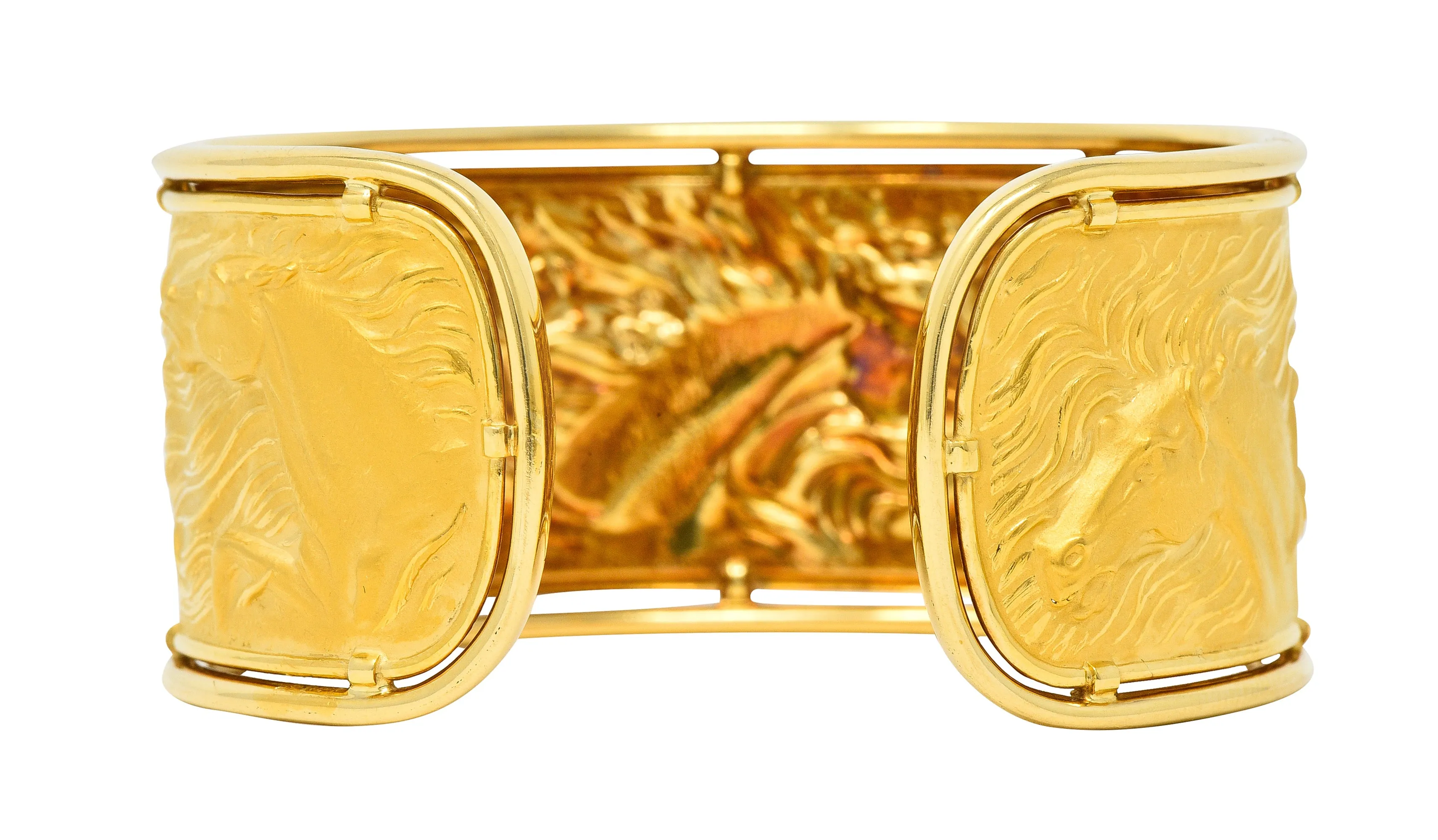 Carrera Y Carrera 1980's 18 Karat Yellow Gold Ecuestre Horse Vintage Cuff Bracelet
