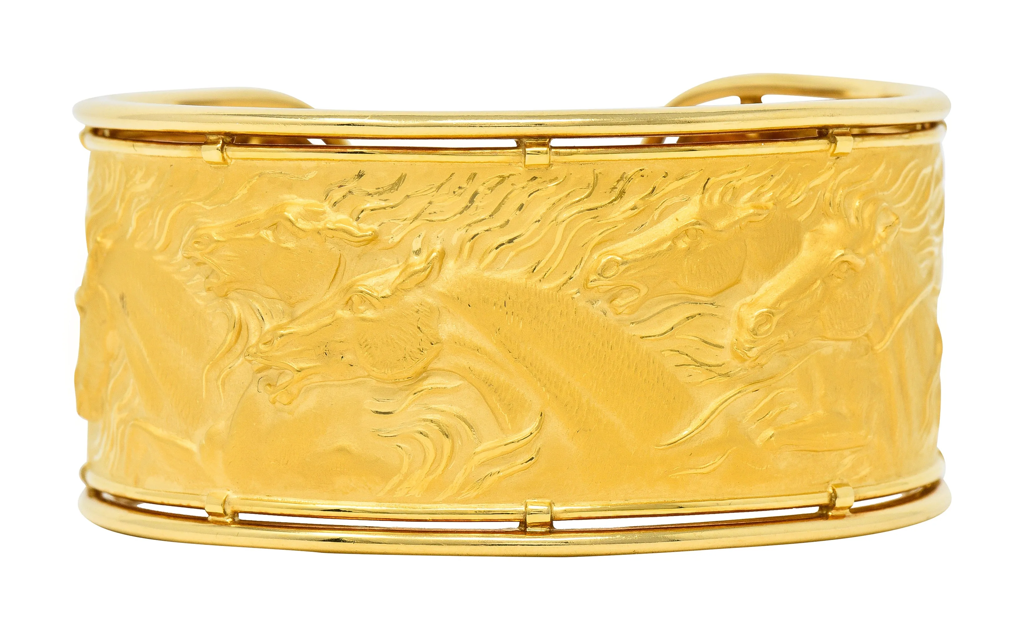 Carrera Y Carrera 1980's 18 Karat Yellow Gold Ecuestre Horse Vintage Cuff Bracelet