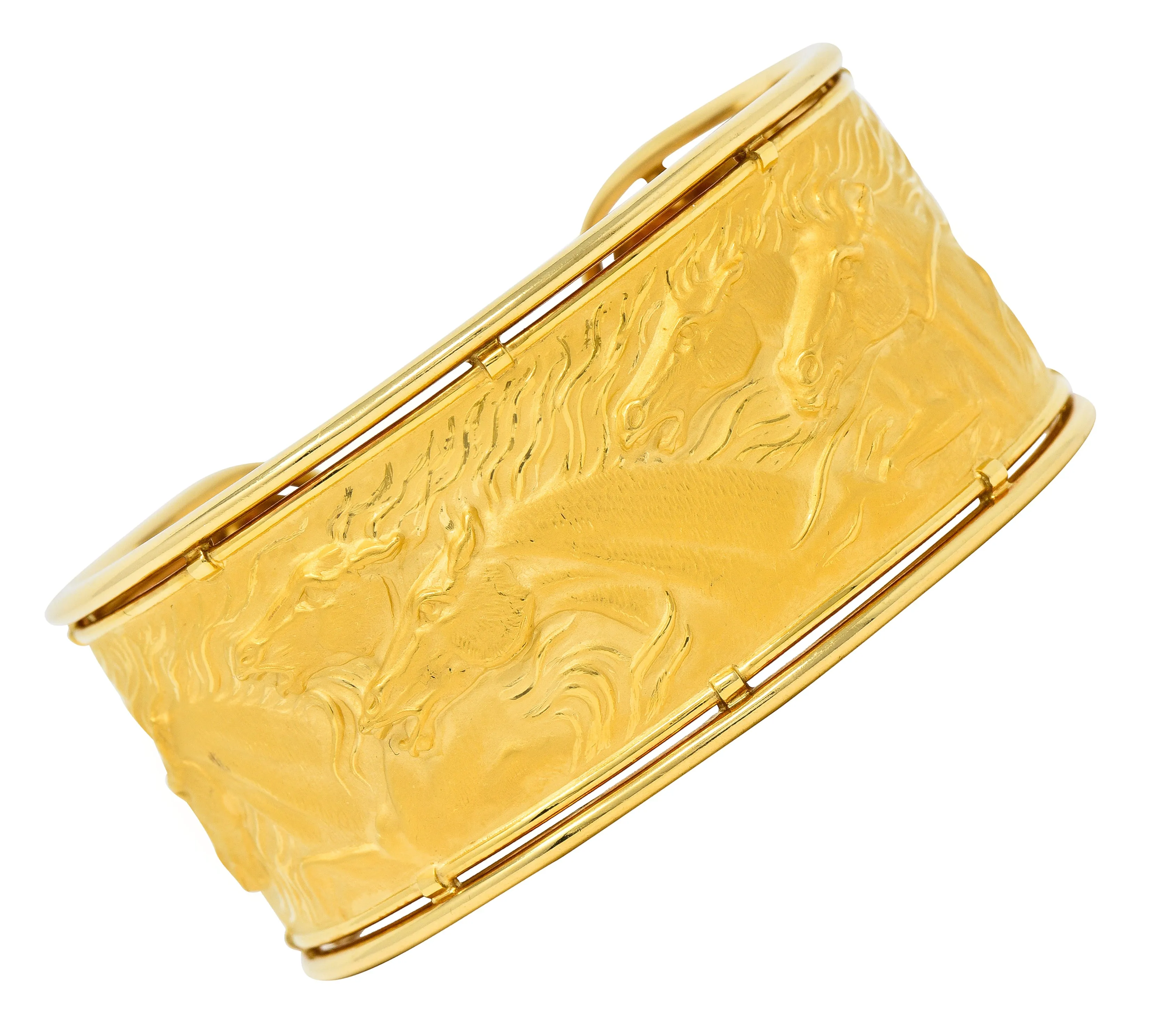 Carrera Y Carrera 1980's 18 Karat Yellow Gold Ecuestre Horse Vintage Cuff Bracelet