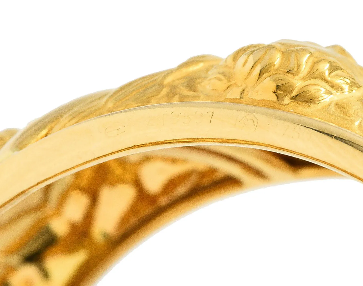 Carrera y Carrera 1990's 18 Karat Yellow Gold Repoussé Cherub Vintage Cuff Bracelet