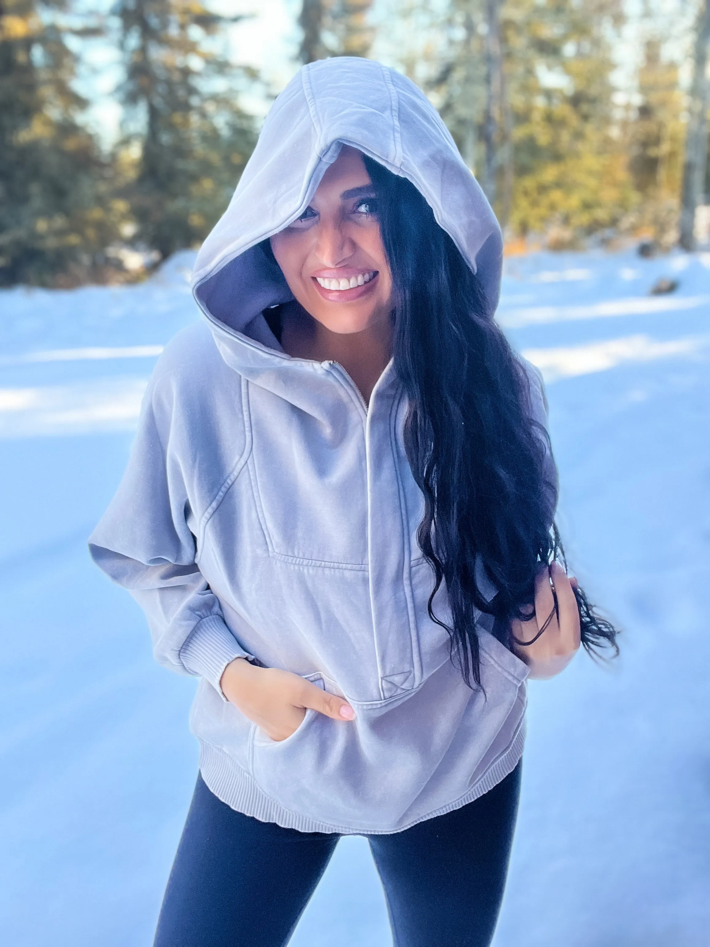 Casual Charm Oversized Kangaroo Hoodie- Lt Grey