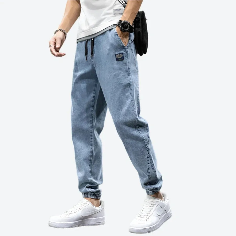 Casual Elastic Waist Denim Jogger Pants