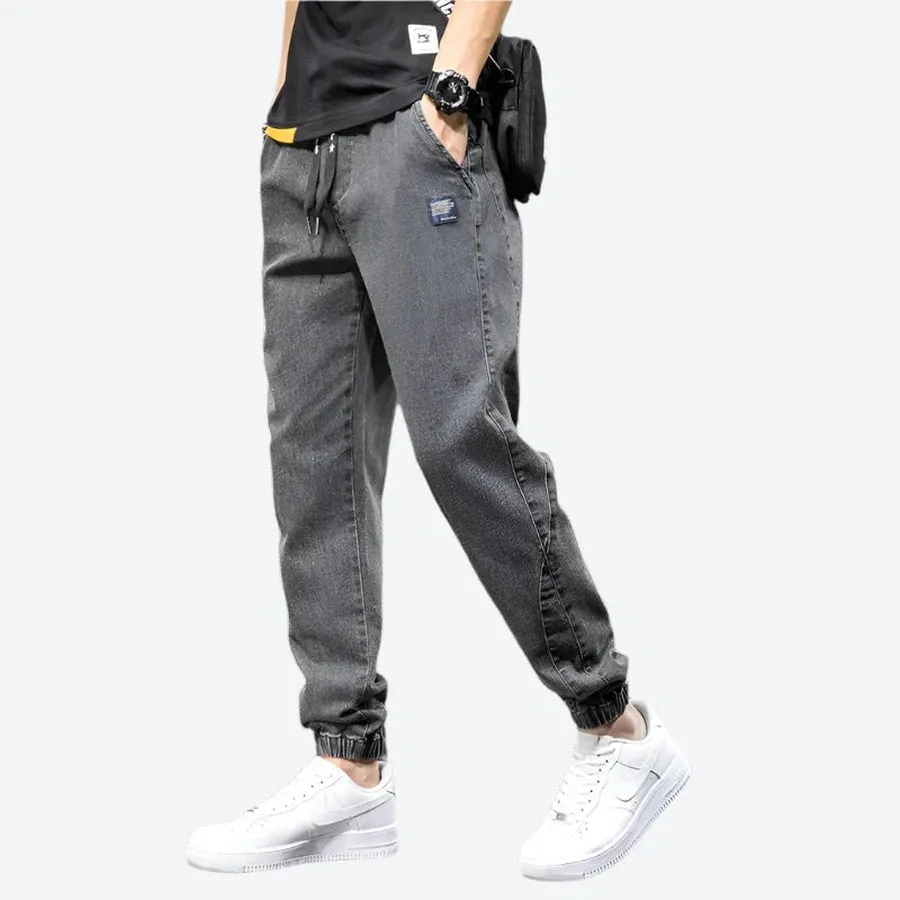 Casual Elastic Waist Denim Jogger Pants