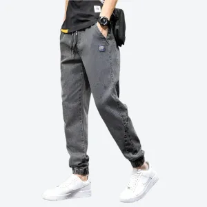 Casual Elastic Waist Denim Jogger Pants