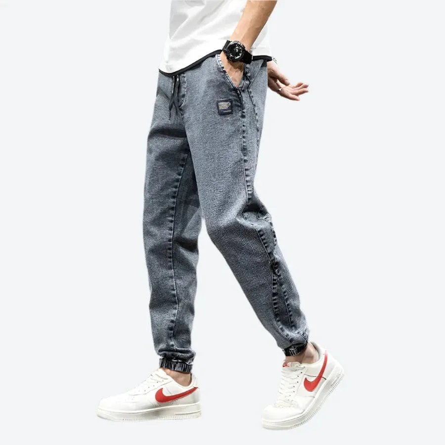 Casual Elastic Waist Denim Jogger Pants