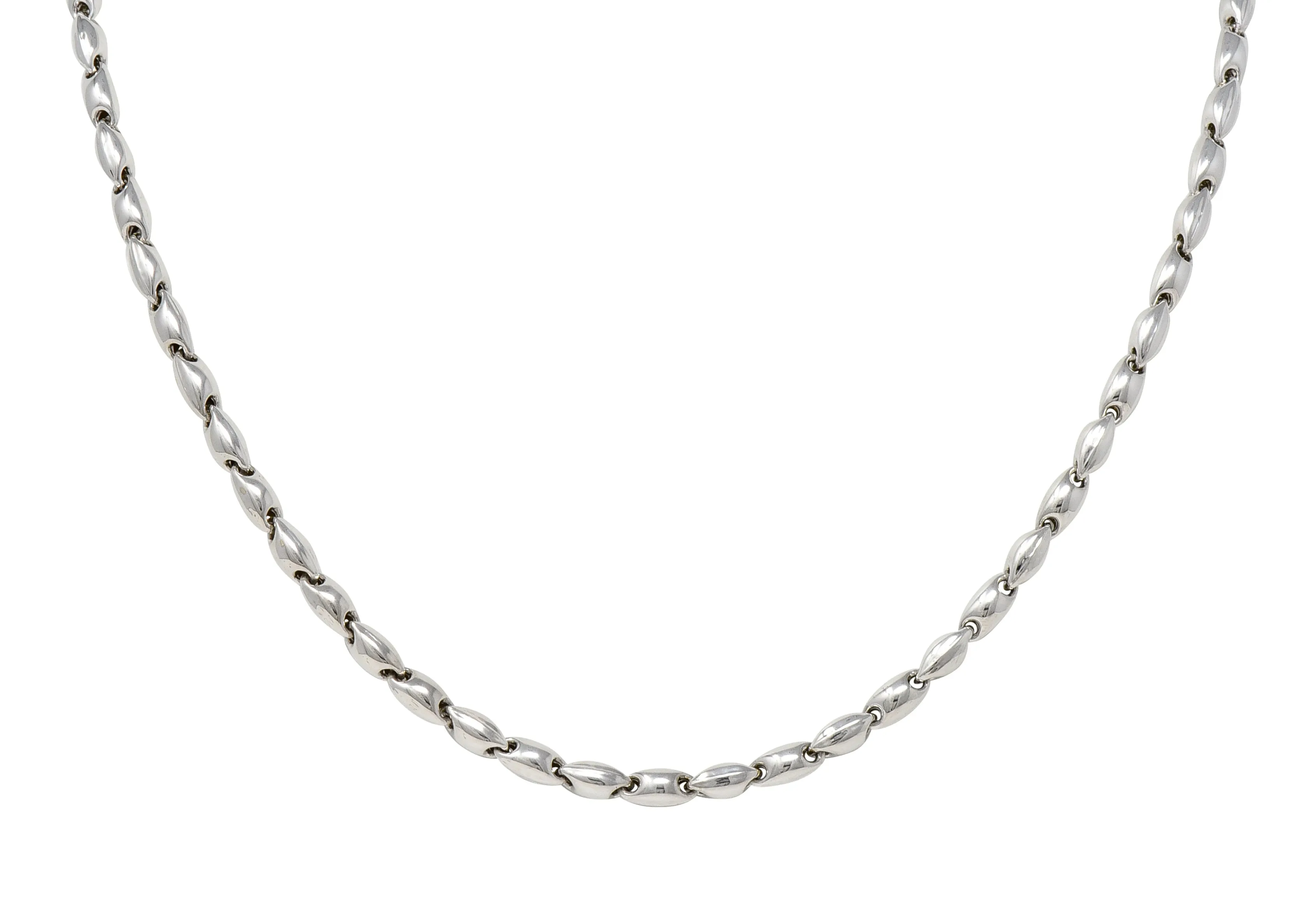 Chimento 1990's 18 Karat White Gold Puffed Mariner Link Vintage Chain Necklace
