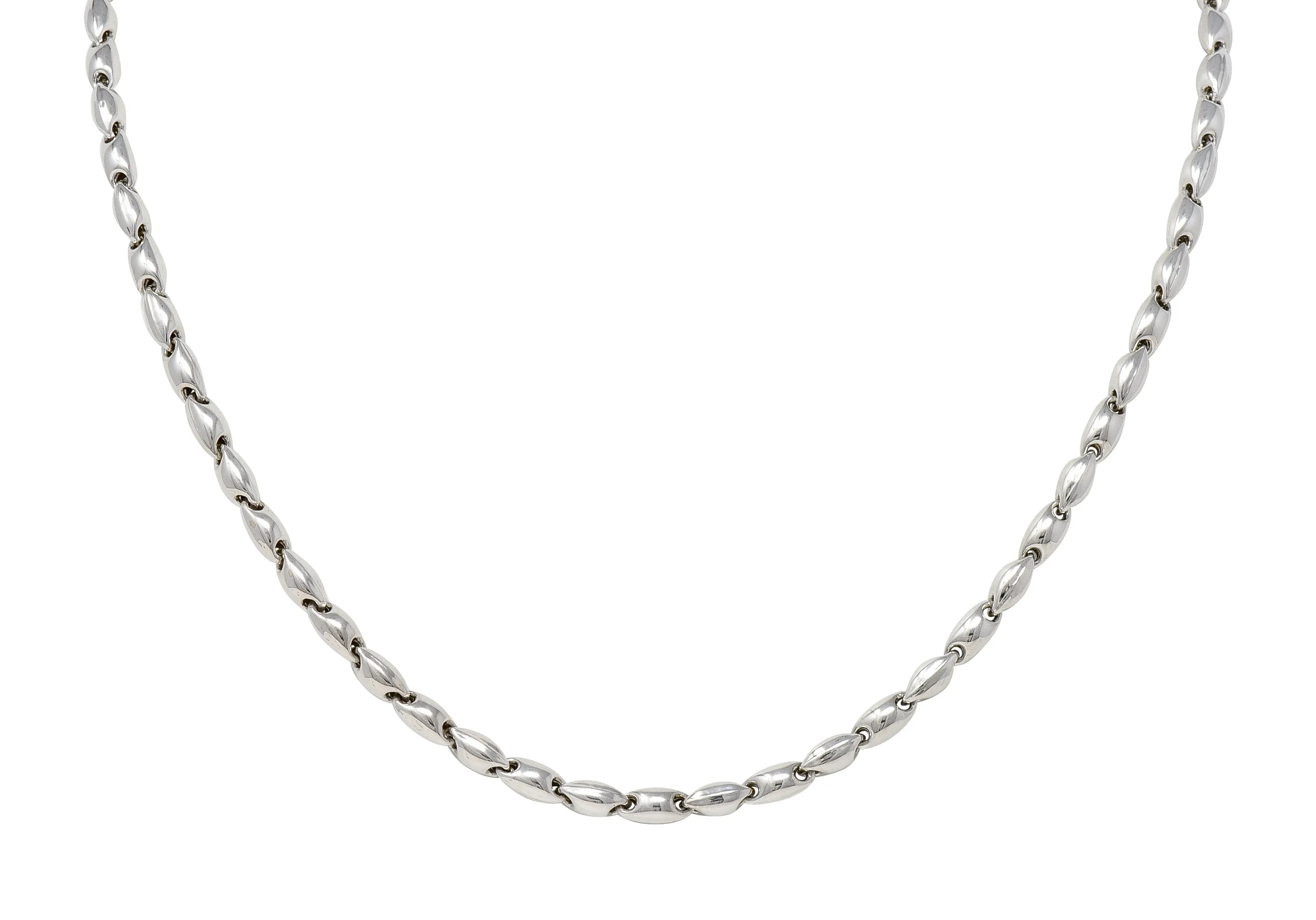 Chimento 1990's 18 Karat White Gold Puffed Mariner Link Vintage Chain Necklace