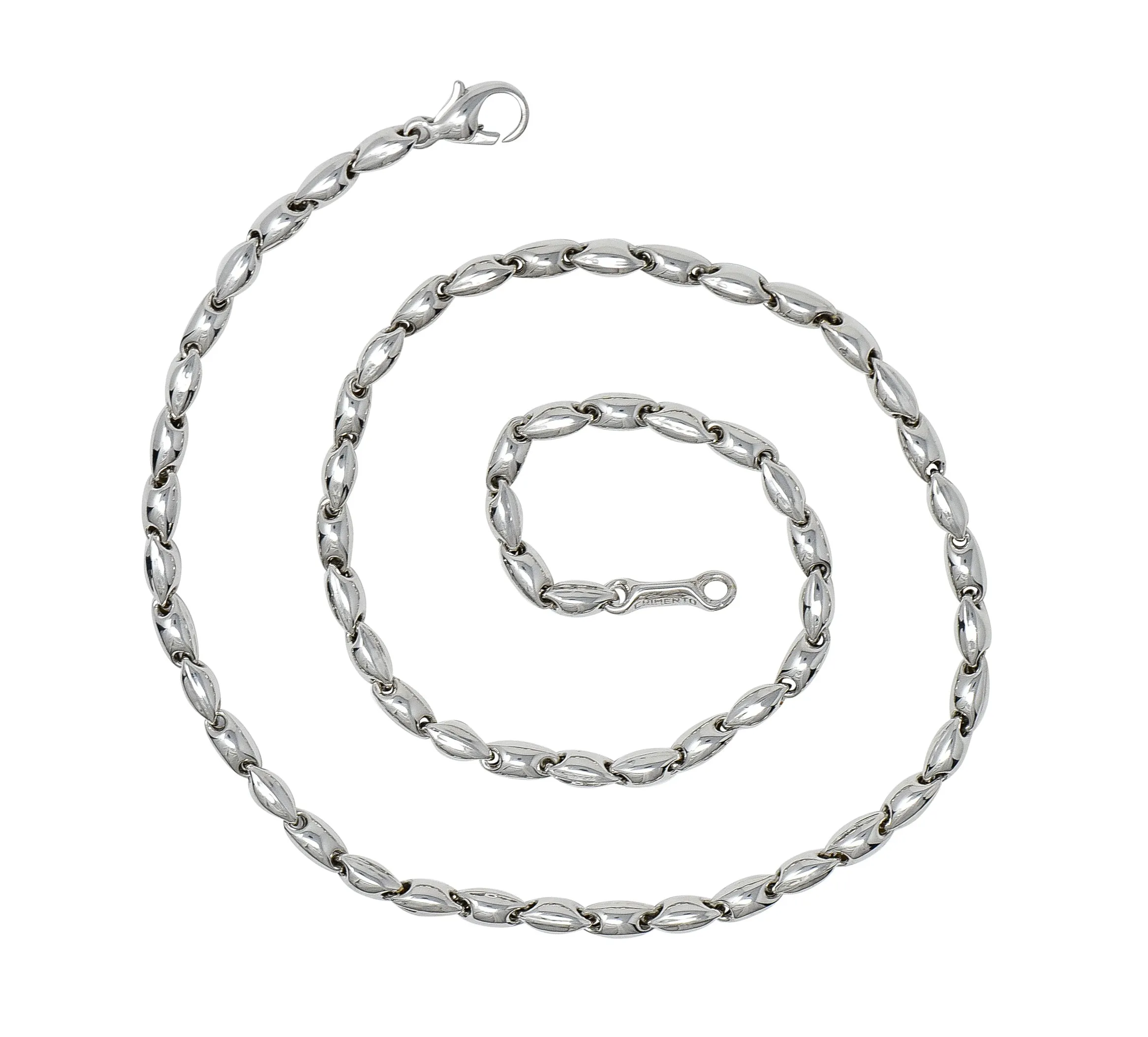 Chimento 1990's 18 Karat White Gold Puffed Mariner Link Vintage Chain Necklace