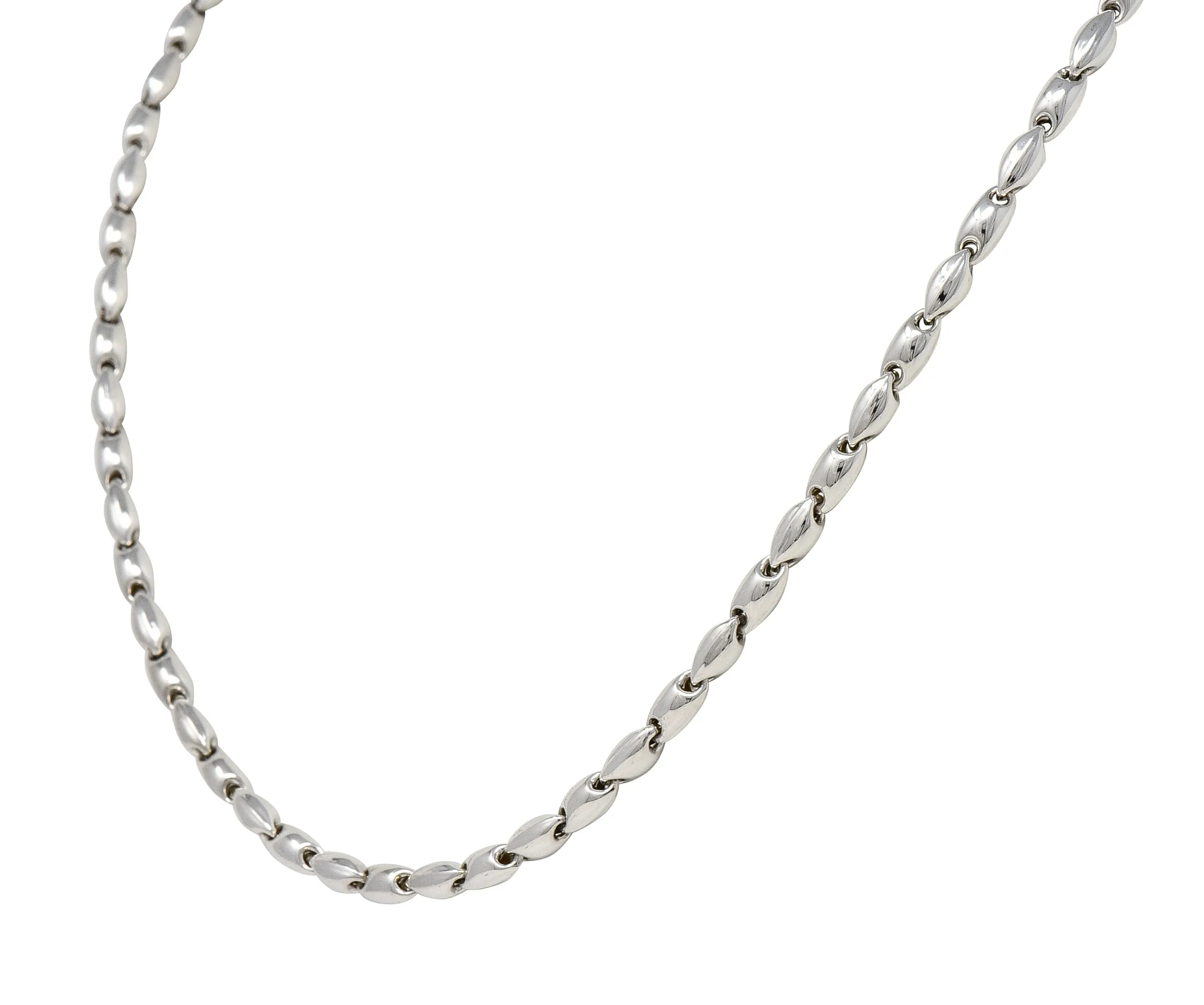 Chimento 1990's 18 Karat White Gold Puffed Mariner Link Vintage Chain Necklace