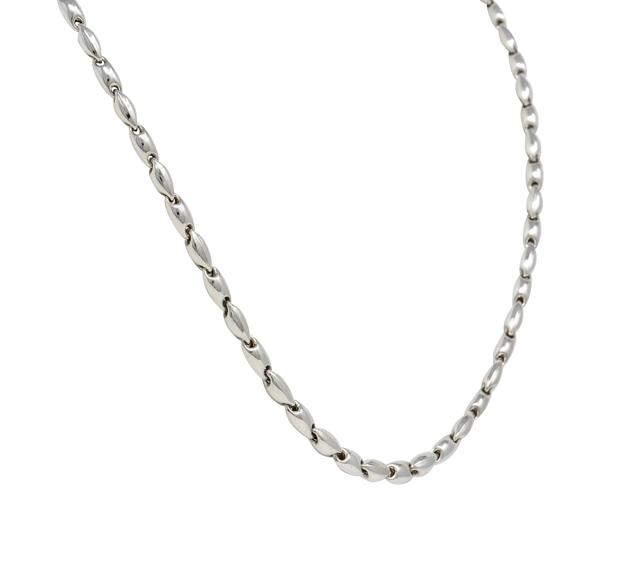 Chimento 1990's 18 Karat White Gold Puffed Mariner Link Vintage Chain Necklace