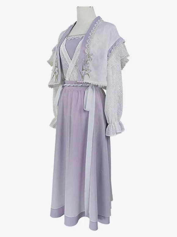 Chinese Style Lolita Dress Long Sleeves Sweet Purple Chinese Style Lolita