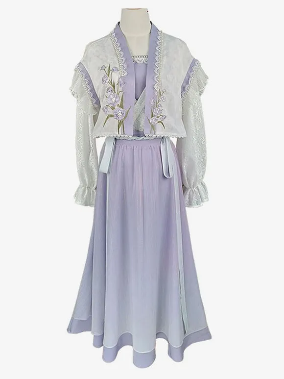 Chinese Style Lolita Dress Long Sleeves Sweet Purple Chinese Style Lolita
