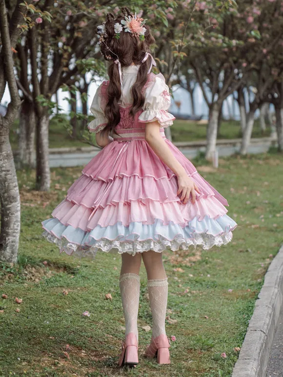 Chinese Style Lolita Dress Ruffles Sleeveless Polyester Chinese Style Lace Pink Chinese Style Lolita