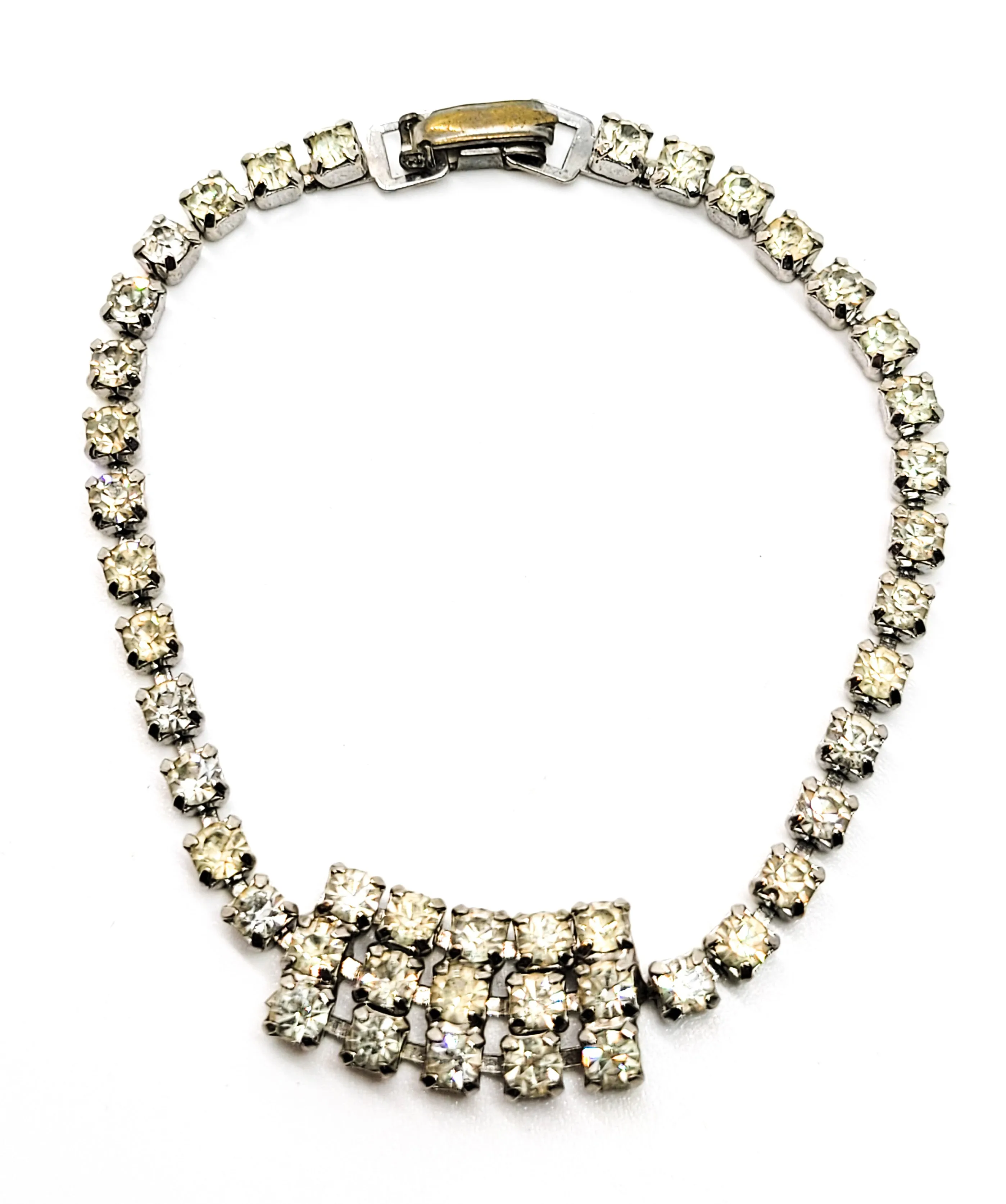 Clear rhinestone block vintage style prong set tennis bracelet