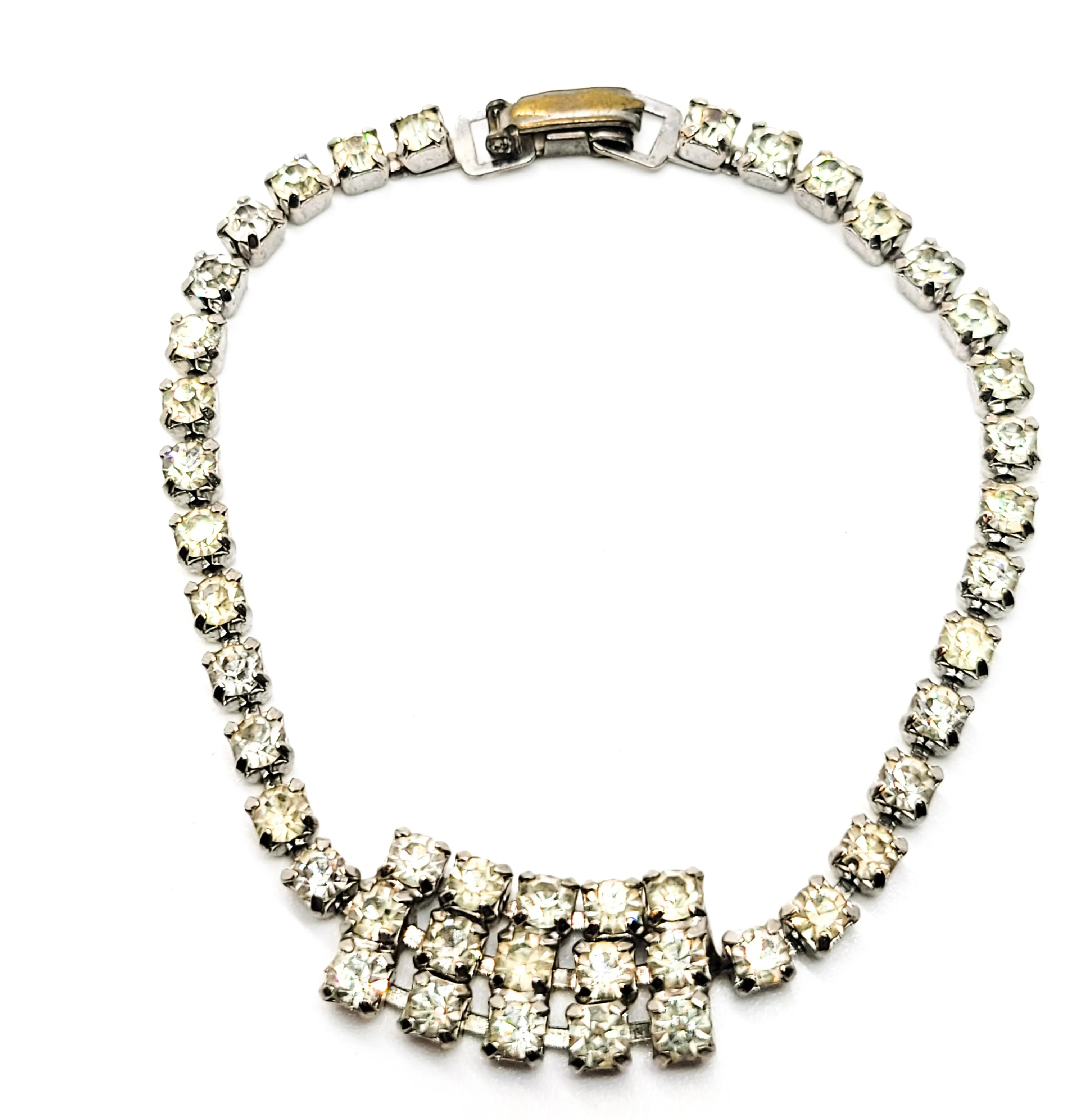 Clear rhinestone block vintage style prong set tennis bracelet