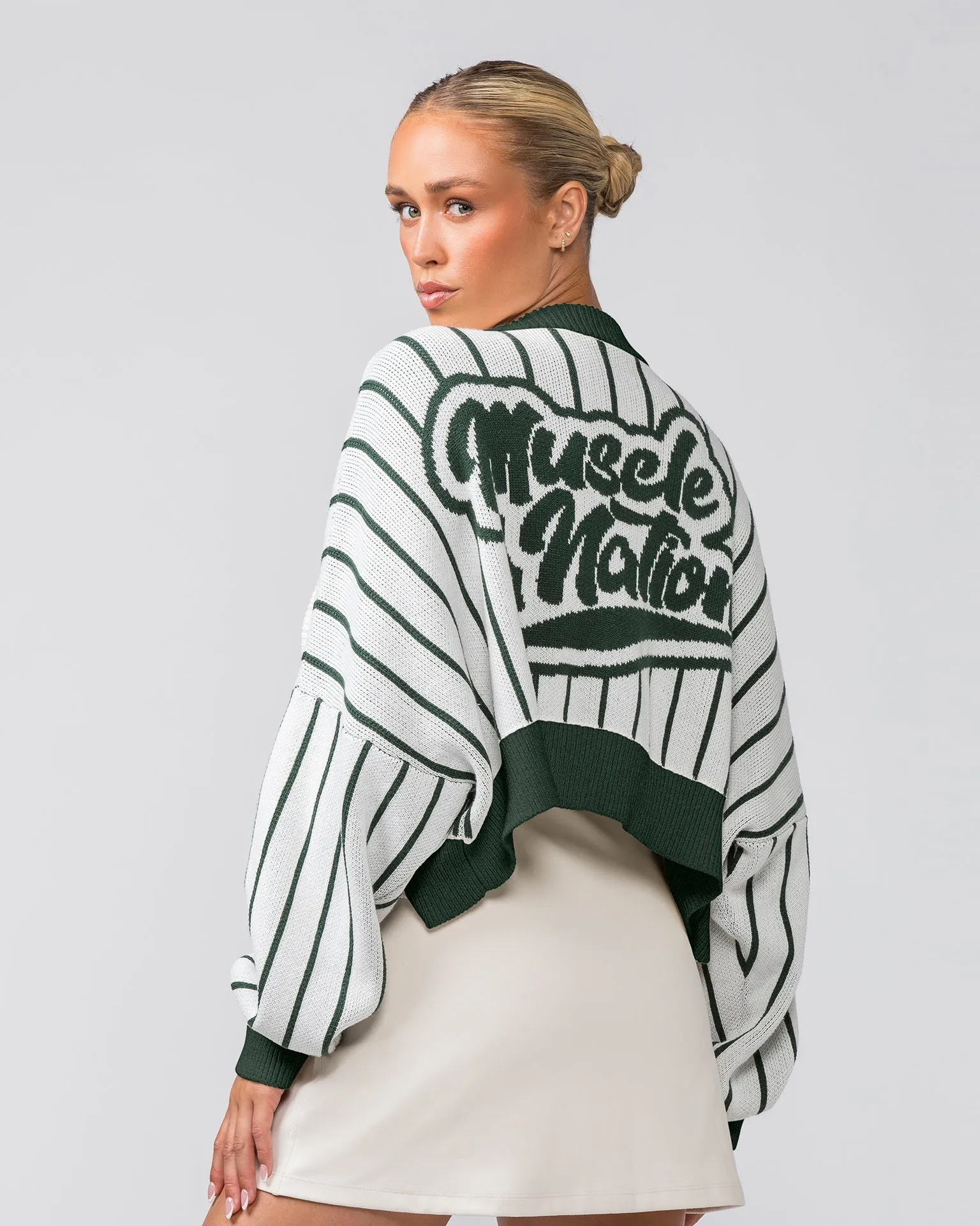 Clubhouse Cropped Cardigan - Dew / Eucalyptus Stripe