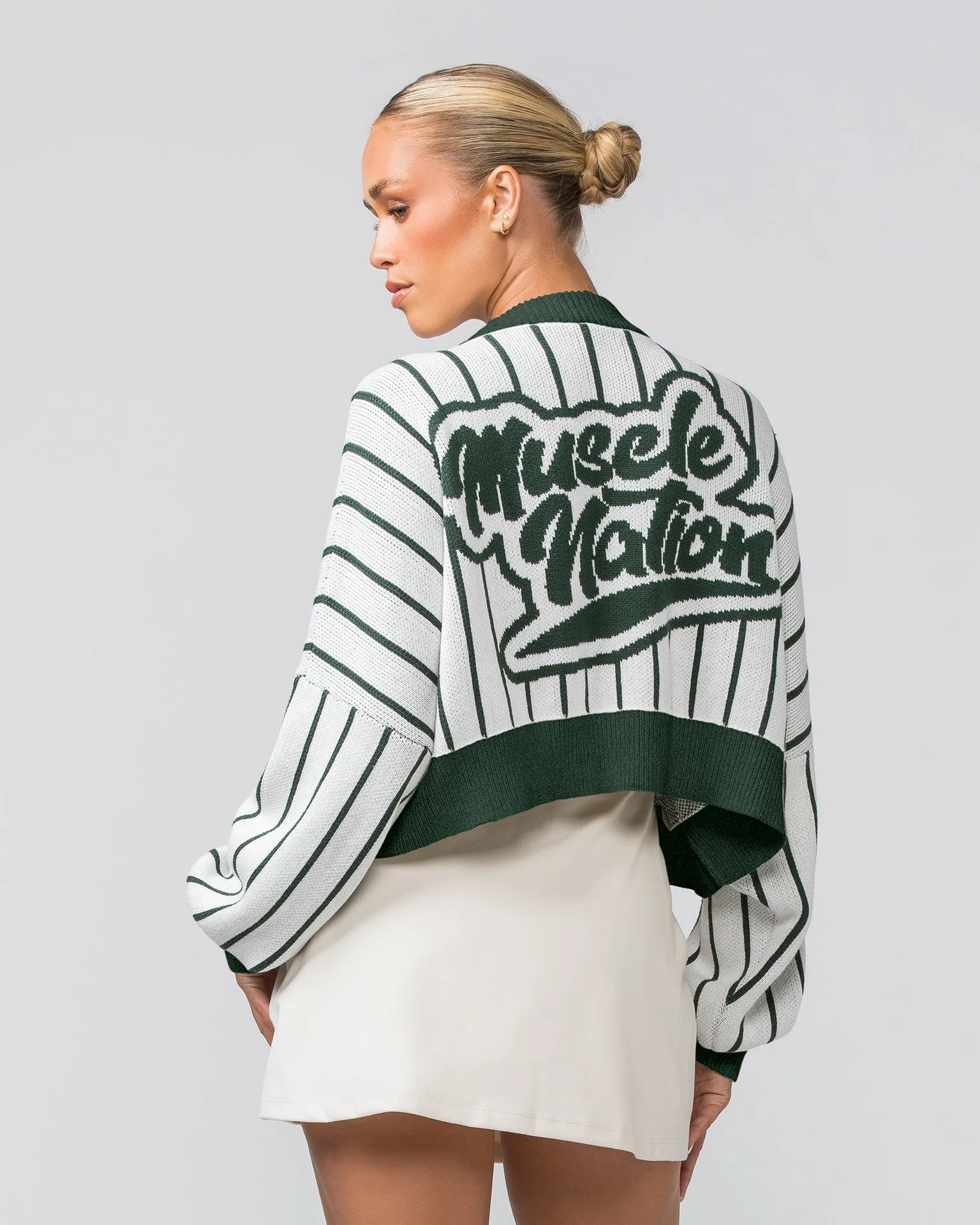 Clubhouse Cropped Cardigan - Dew / Eucalyptus Stripe