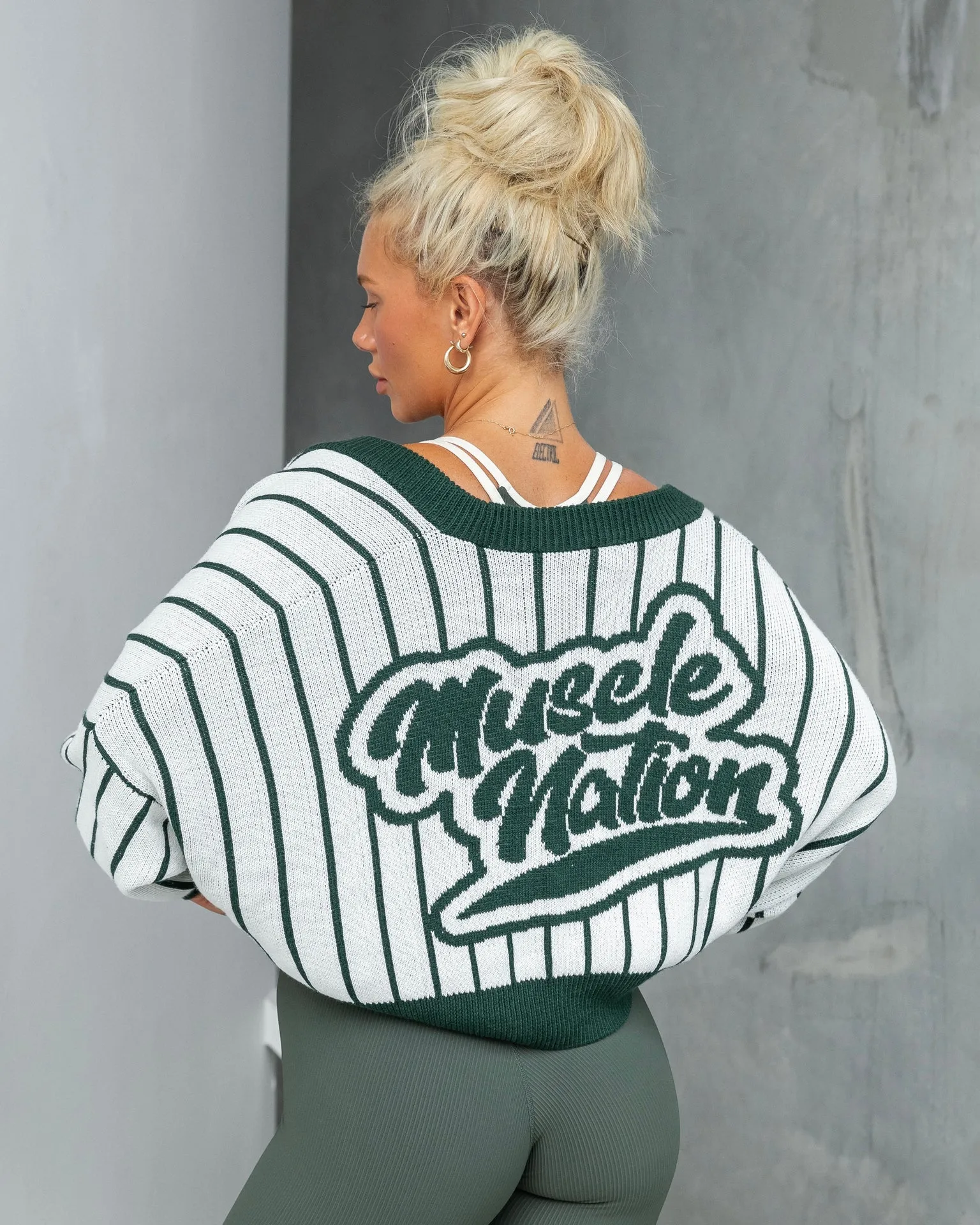 Clubhouse Cropped Cardigan - Dew / Eucalyptus Stripe