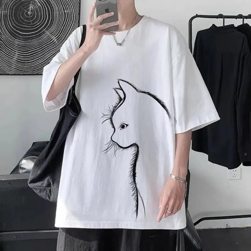 Comfortable Unisex Printed Cat Tee for Everyday Style