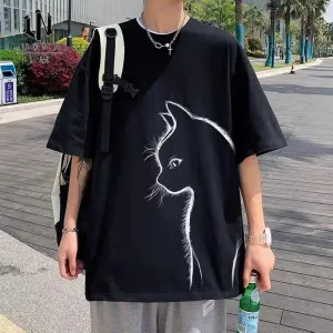 Comfortable Unisex Printed Cat Tee for Everyday Style